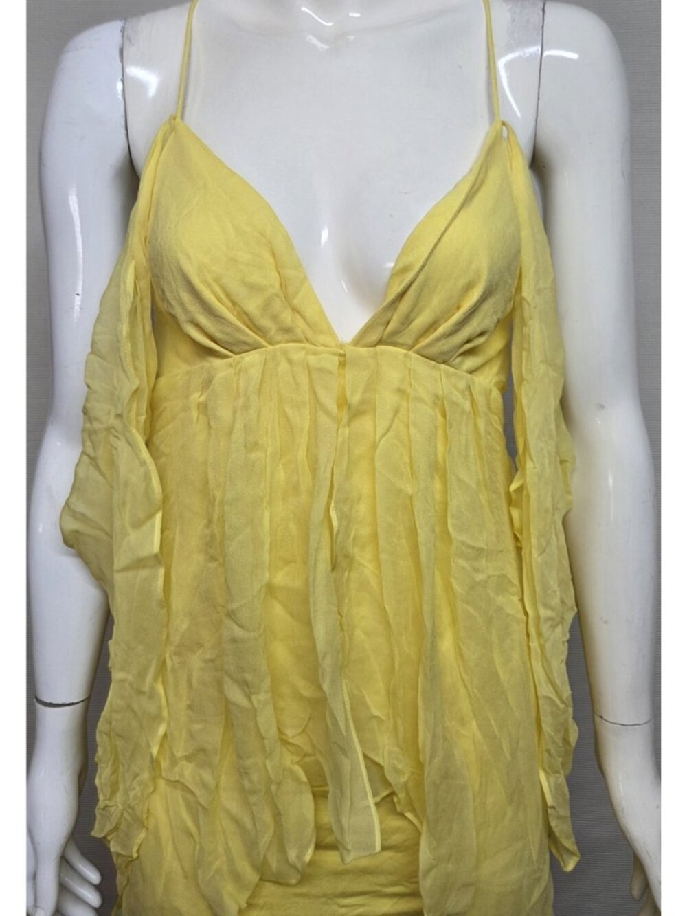 Bebe Halter Top Women Size XS Yellow Ruffle Chiffon - Picture 2 of 9